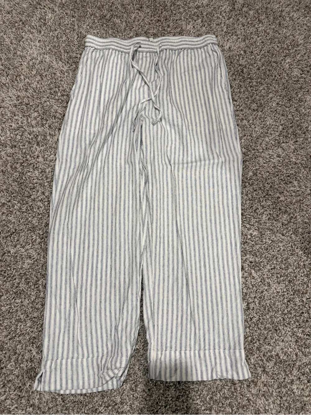 Banana Republic White & Blue Striped Straight-Leg Linen Pants